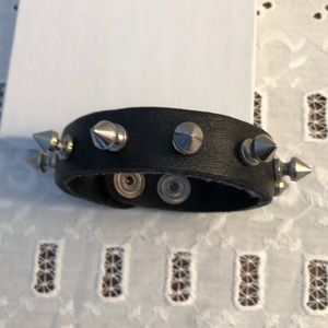 Spiked Black Leather Bracelet
